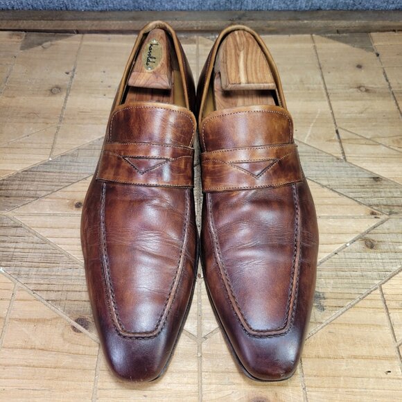 Magnanni for Neiman Marcus Mens 10M Leather Penny Loafers Cognac Brown- 21640 - Picture 3 of 15